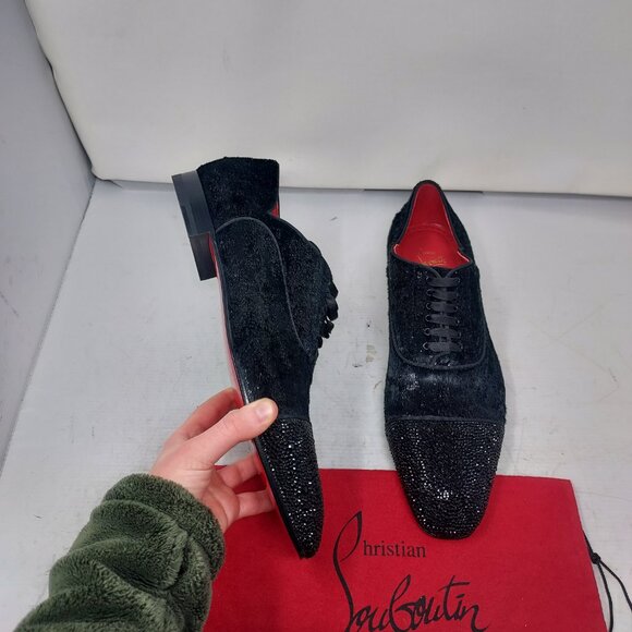 Christian Louboutin Black Greggy Chick Bejeweled Strass Lace Up Velvet Loafer main image 8